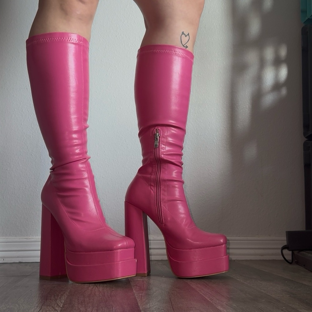 PLT Pink Platform Knee-High Boots